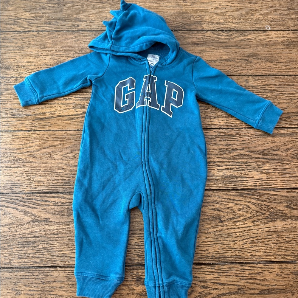 Guc baby GAP teal dinosaur Kids One Piece hooded jumpsuit